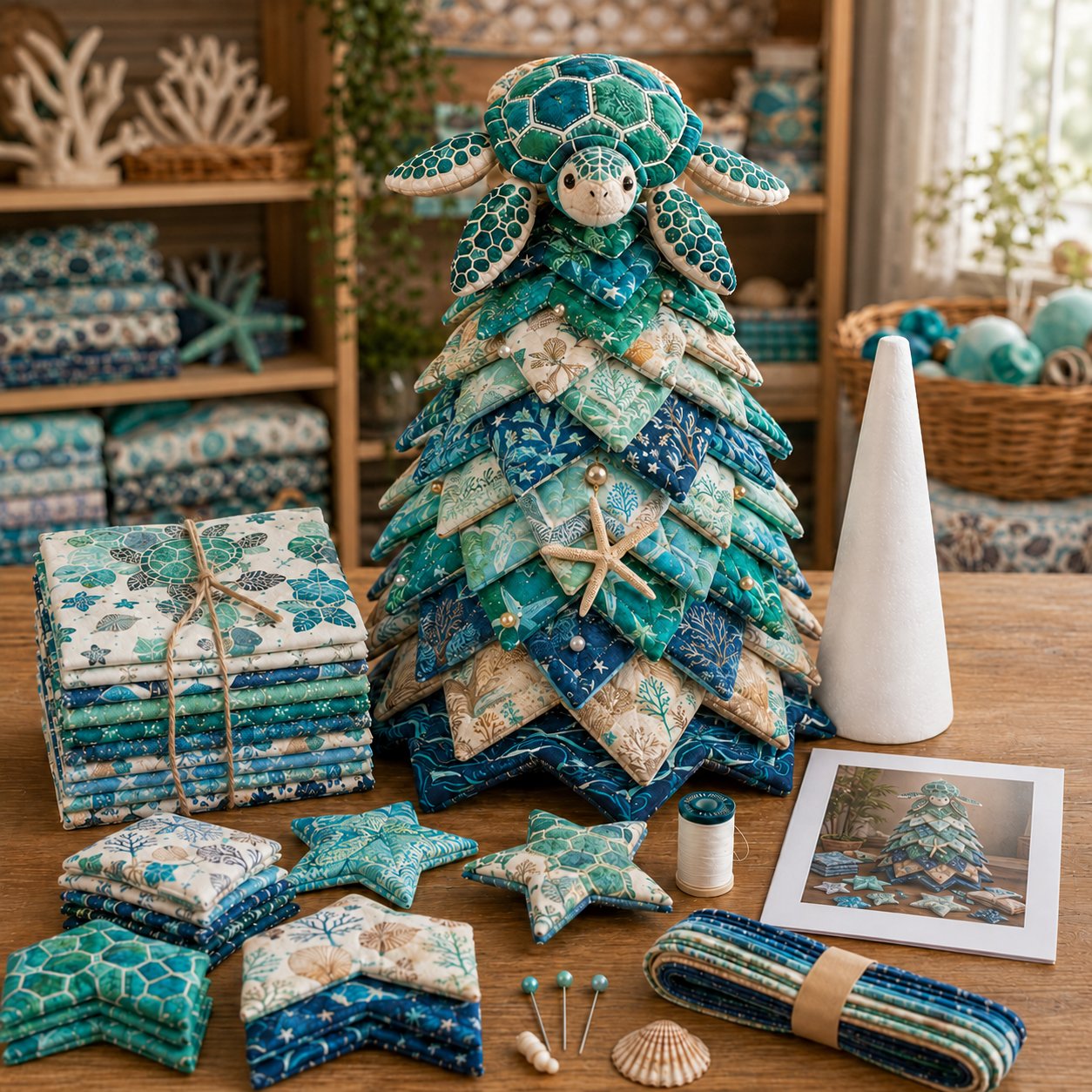 🌊 Ocean Dreams Layered Fabric Tree Craft Kit | Create a Freestanding Coastal Centerpiece with Coordinated Fabrics & Marine Topper 🐚✨-HandPrint