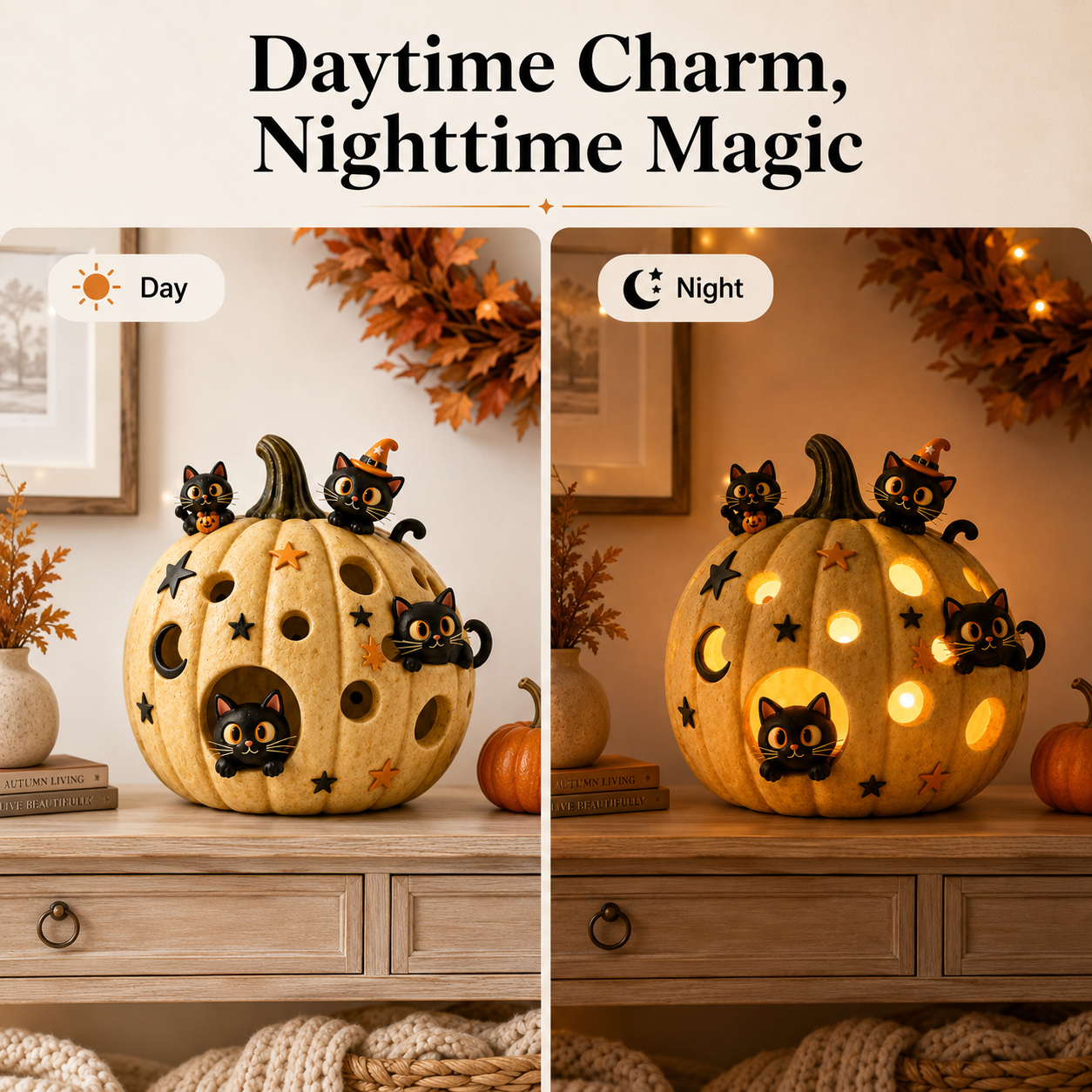 Lighted Black Cat Pumpkin Halloween Decor-HandPrint