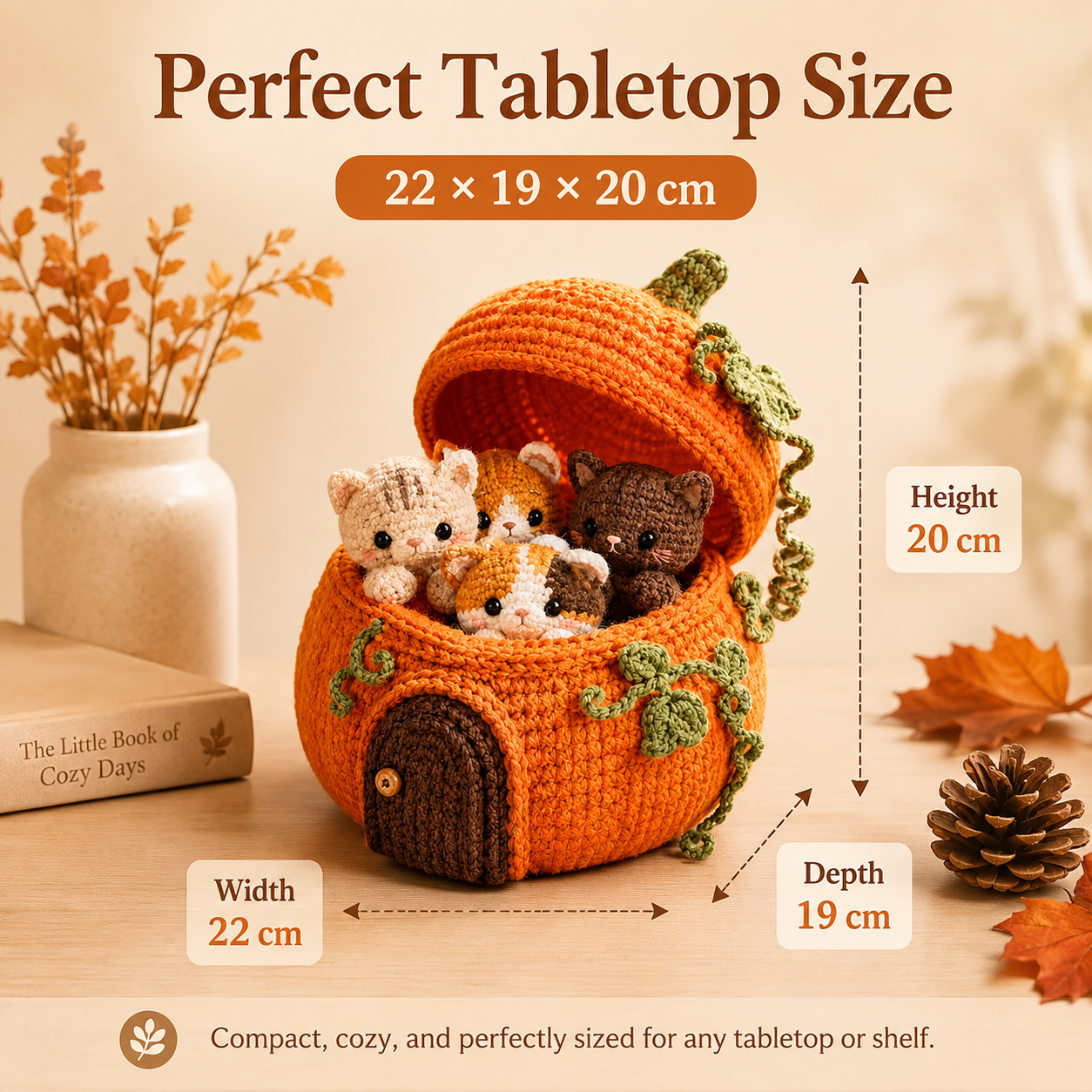 Crochet Pumpkin Cat House with 4 Kittens – Cute Fall & Halloween Home Decor, Cozy Cat Lover Gift 🐱🍂-HandPrint