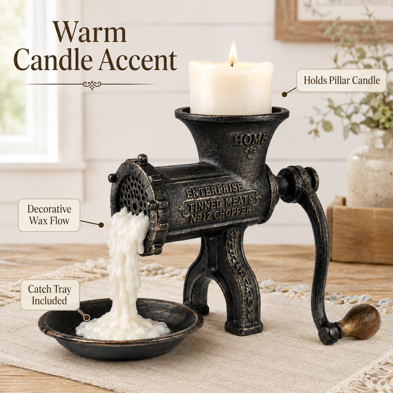 Vintage Meat Grinder Candle Holder-HandPrint