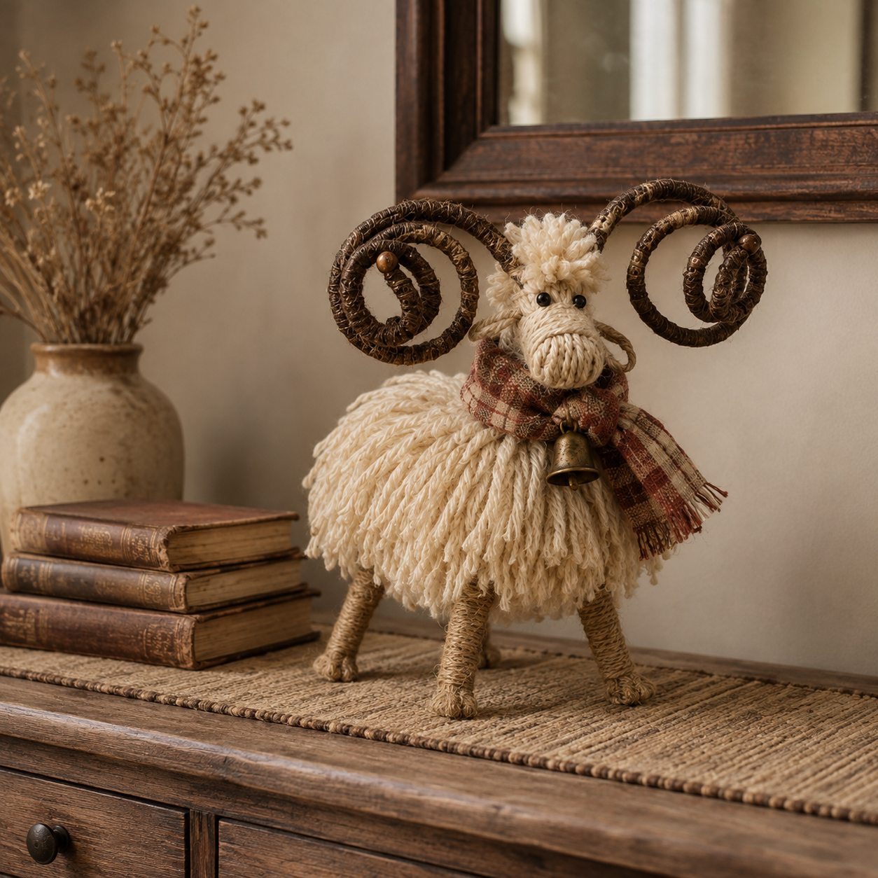 Vintage Primitive Farmhouse Ram Figurine-HandPrint