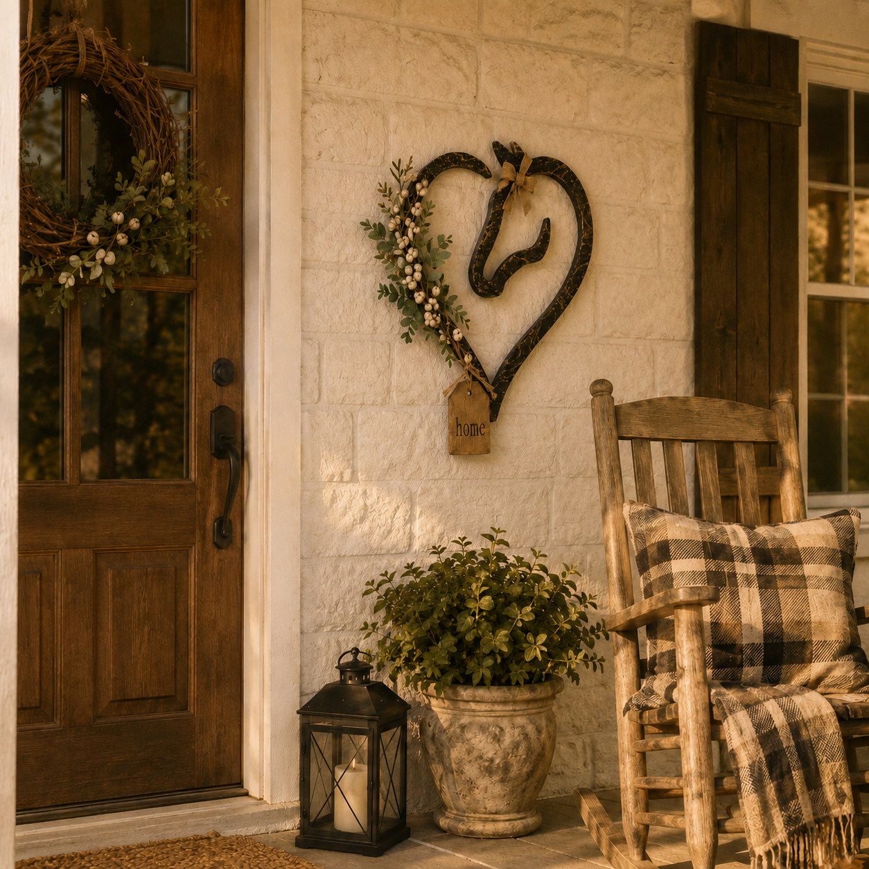 Rustic Horse Heart Wall Decor with Greenery – Farmhouse Equestrian Home Accent-HandPrint
