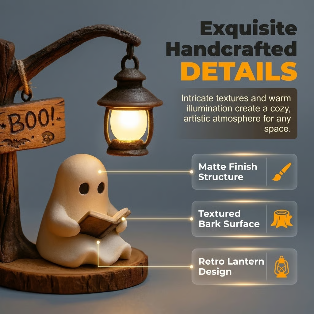 🔥Last Day 50% OFF 👻Reading Ghost LED Tree Light – Cosy Halloween Desk Decor 💡-HandPrint