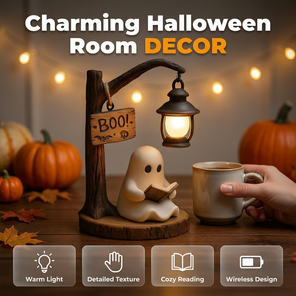 🔥Last Day 50% OFF 👻Reading Ghost LED Tree Light – Cosy Halloween Desk Decor 💡-HandPrint