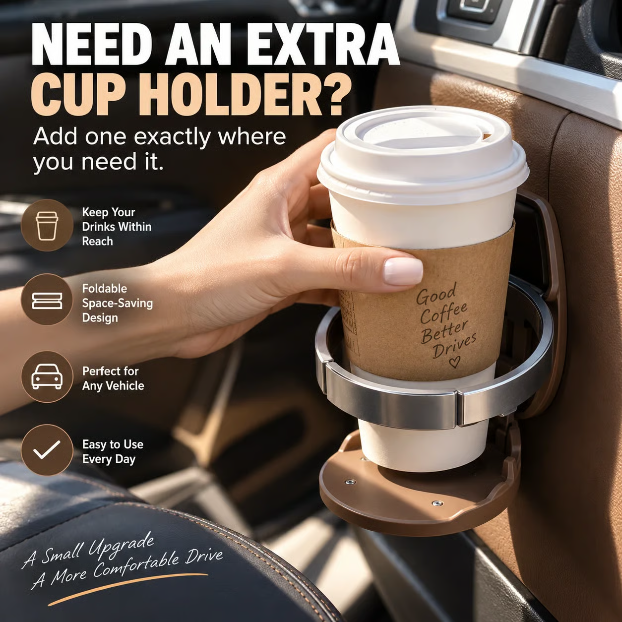 🚗 Universal Foldable Car Cup Holder – Space-Saving Drink & Phone Holder-HandPrint