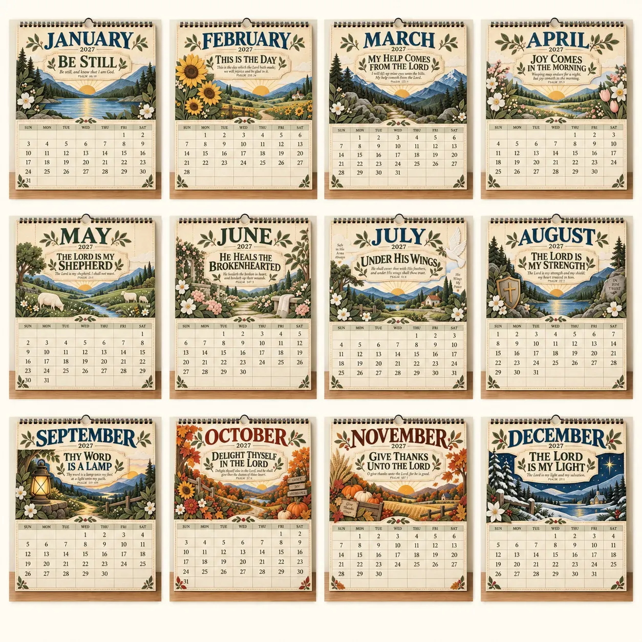 ✝️ 2027 Psalms Wall Calendar | Monthly Scripture & Christian Artwork-HandPrint