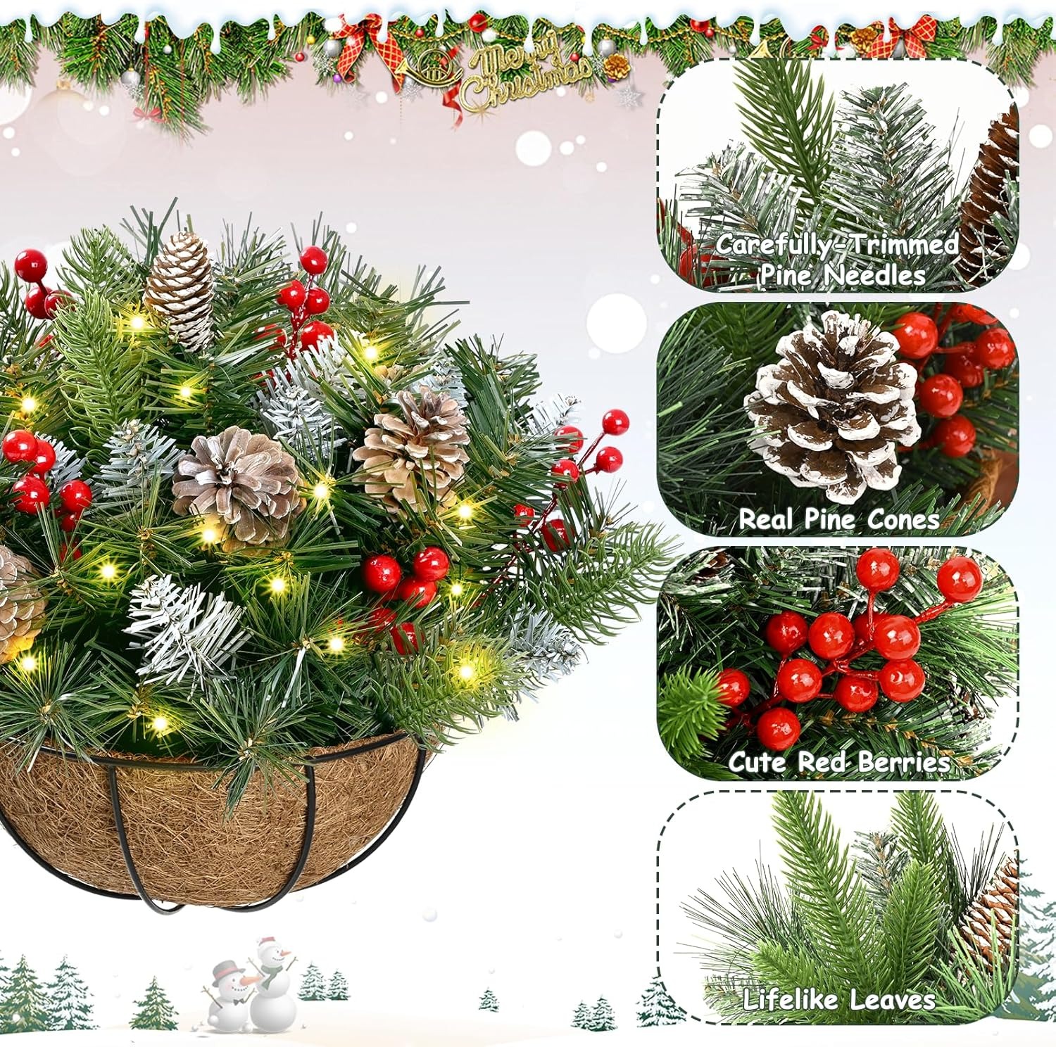 🎄Christmas Hot Sale🏆Pre-Lit Artificial Christmas Hanging Basket-HandPrint