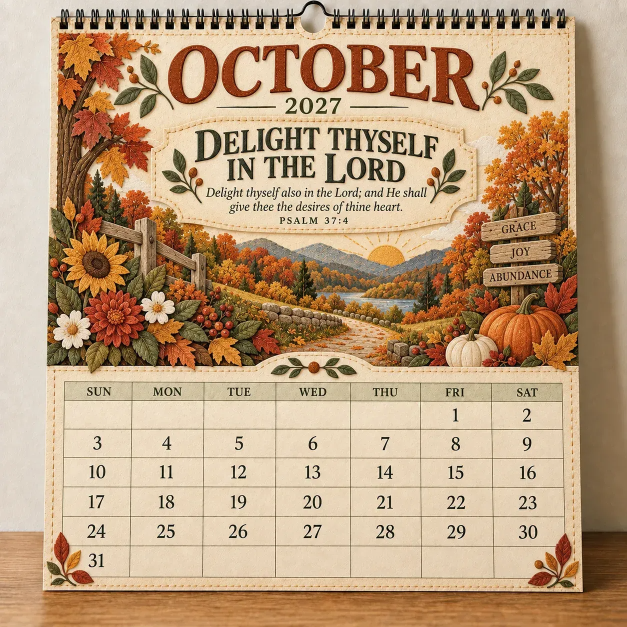 ✝️ 2027 Psalms Wall Calendar | Monthly Scripture & Christian Artwork-HandPrint