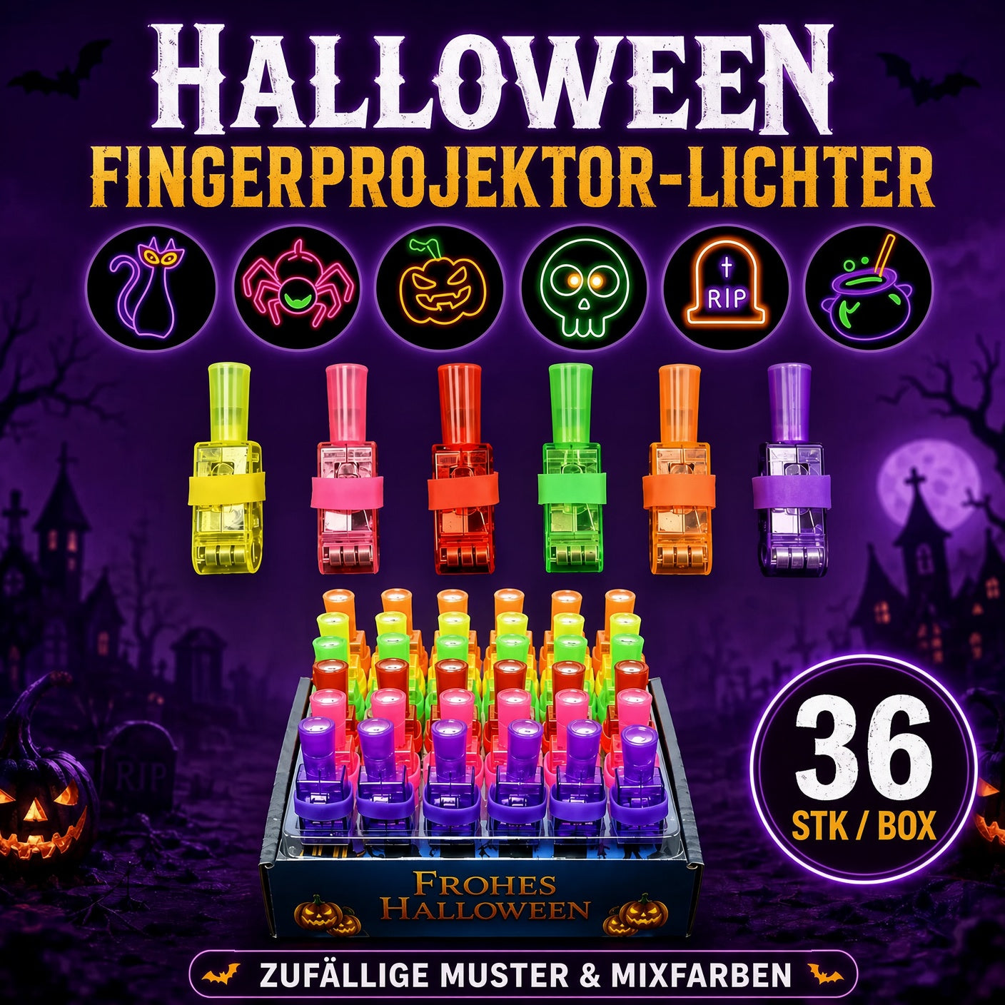 👻🎃 Halloween-Fingerprojektorringe – LED-Partymitgebsel für Kinder-HandPrint