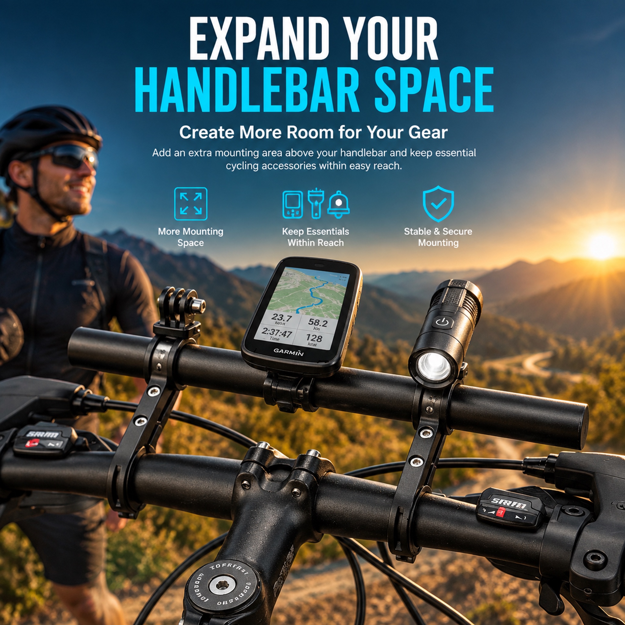 🚴 Bike Handlebar Extender – Extra Mounting Space for Phone, GPS, Light & More-HandPrint