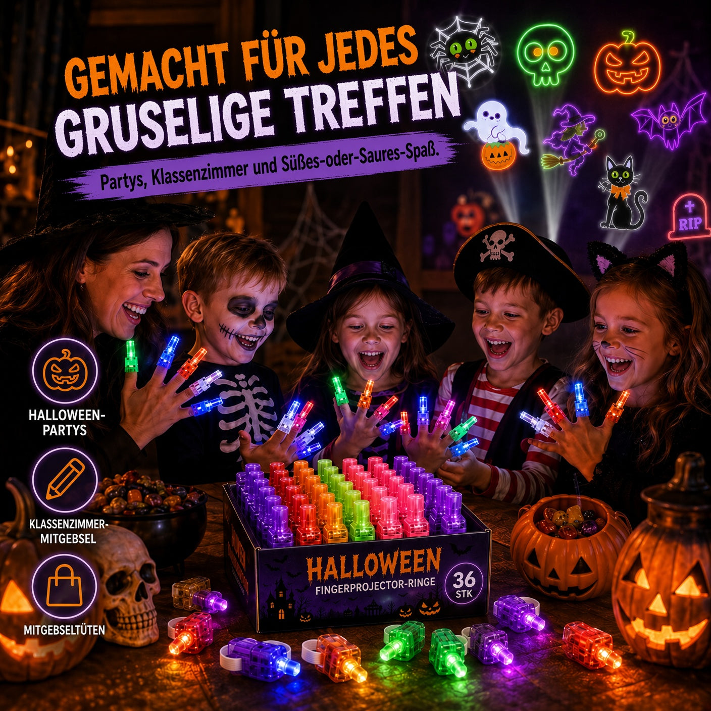 👻🎃 Halloween-Fingerprojektorringe – LED-Partymitgebsel für Kinder-HandPrint