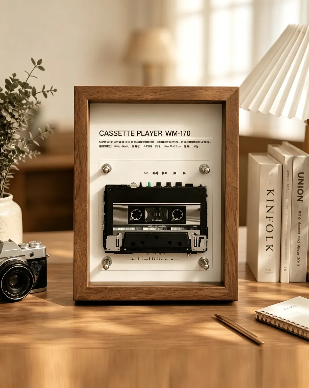 Vintage Cassette Player Frame with Functional Tape Playback & Retro Wall Art Design-HandPrint