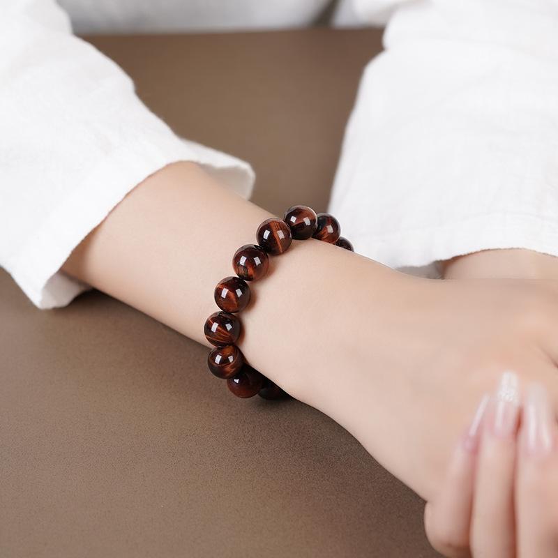 Red Tiger's Eye Beaded Bracelet Natural Gemstone Elastic Bracelet Unisex Men Women Crystal Energy Stone Jewelry Gift
