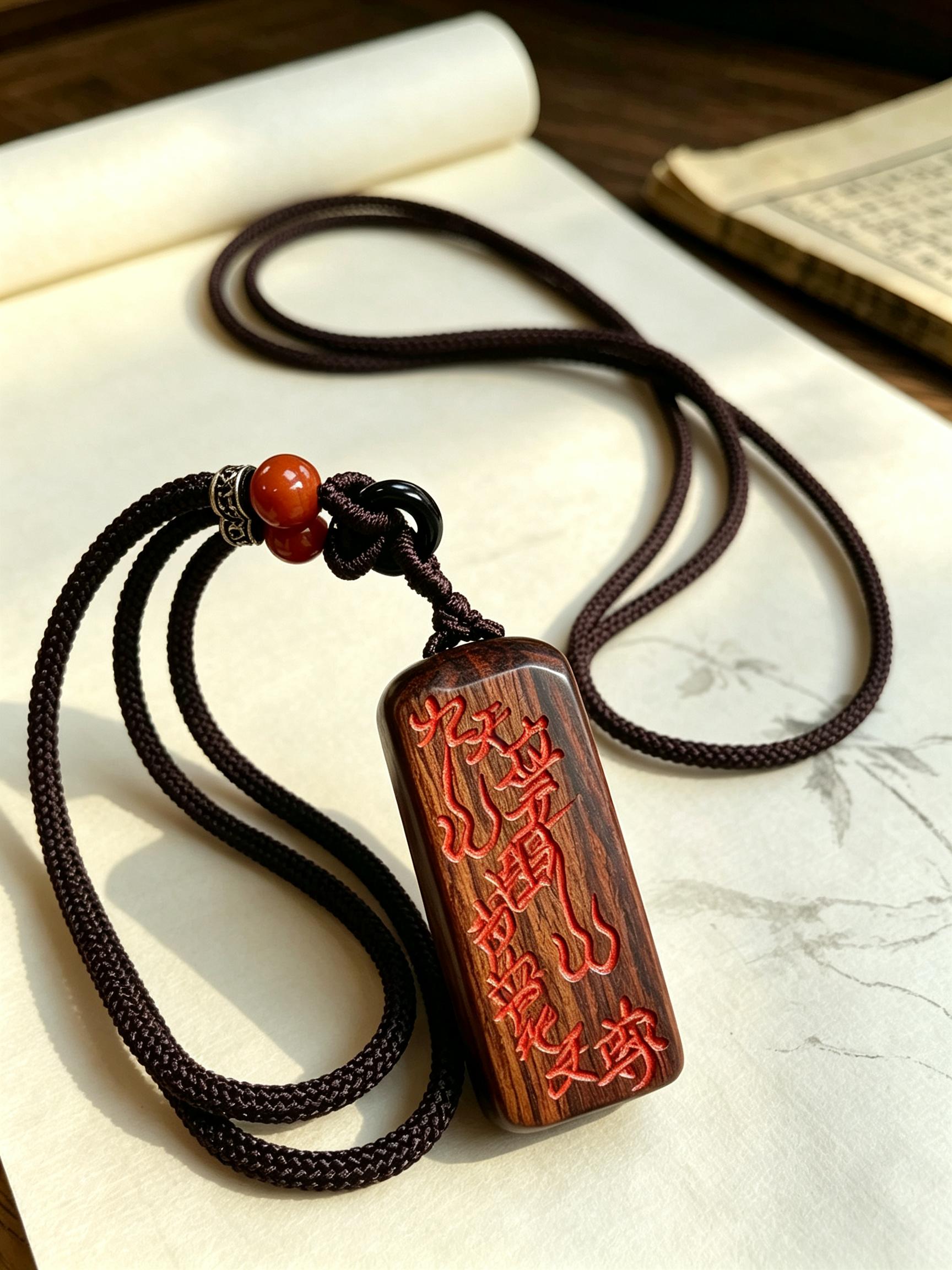 Hand-Carved Aged Jujube Wood Talisman Pendant