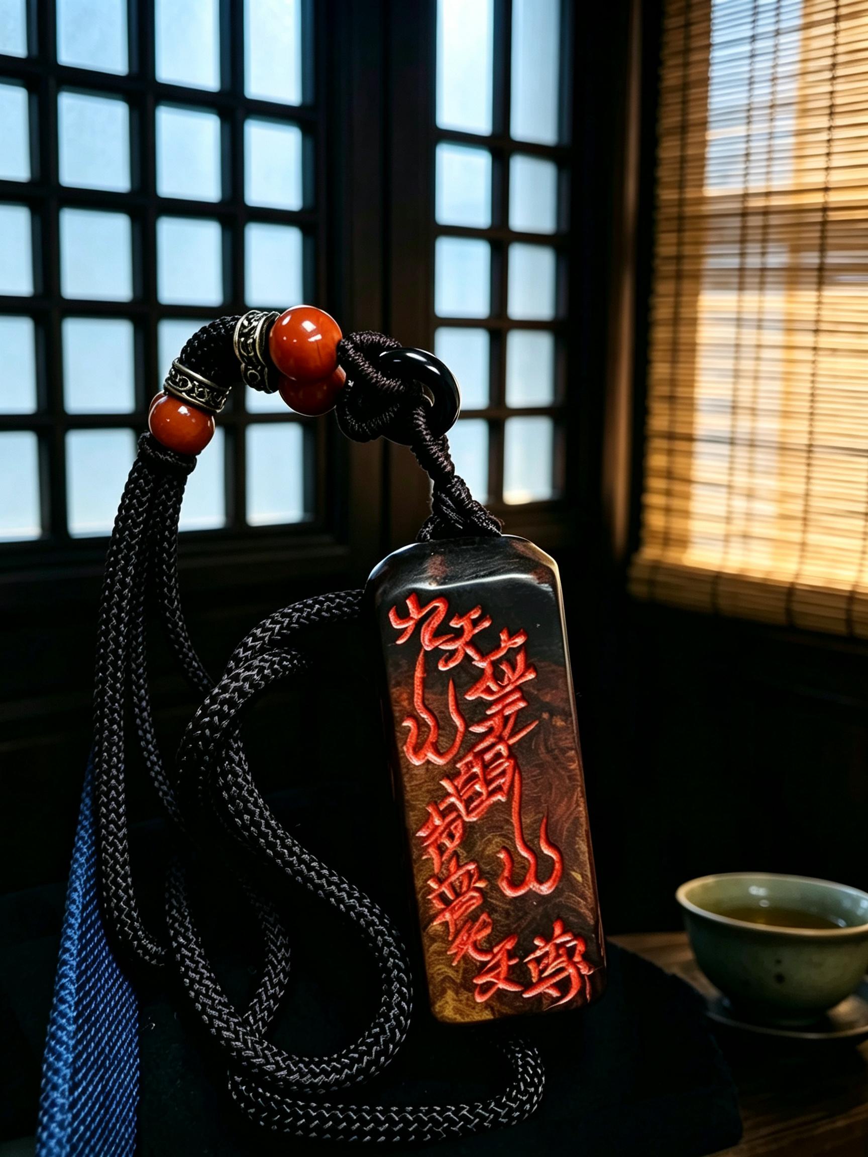 Hand-Carved Aged Jujube Wood Talisman Pendant