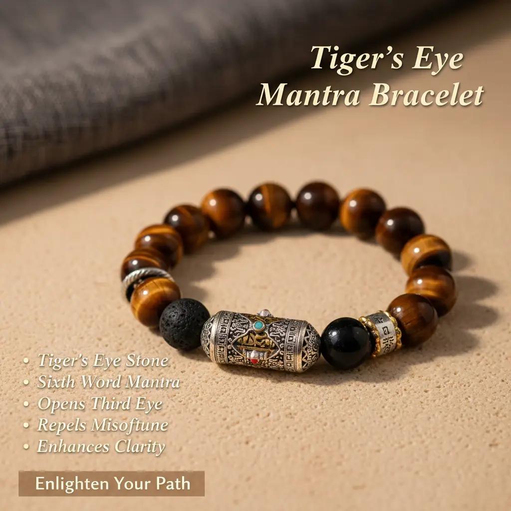 Tiger's Eye Six-Word Mantra Bracelet 