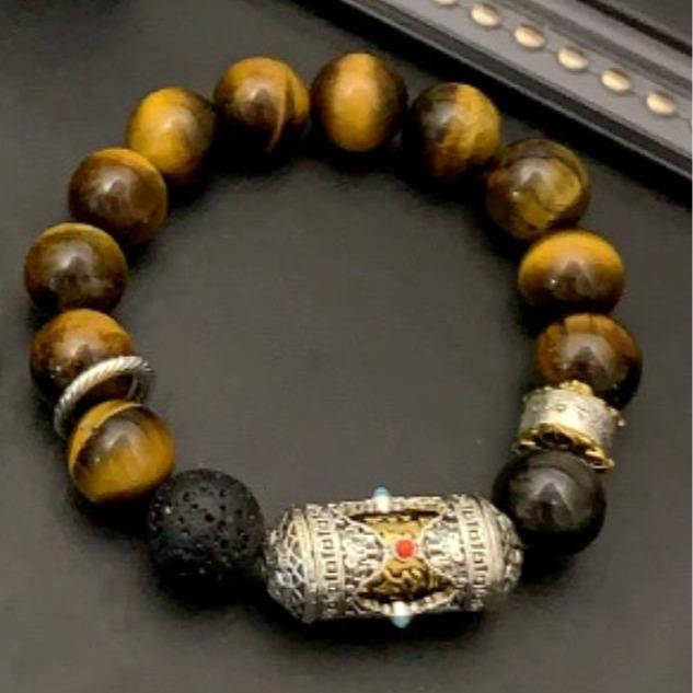 Tiger's Eye Six-Word Mantra Bracelet 