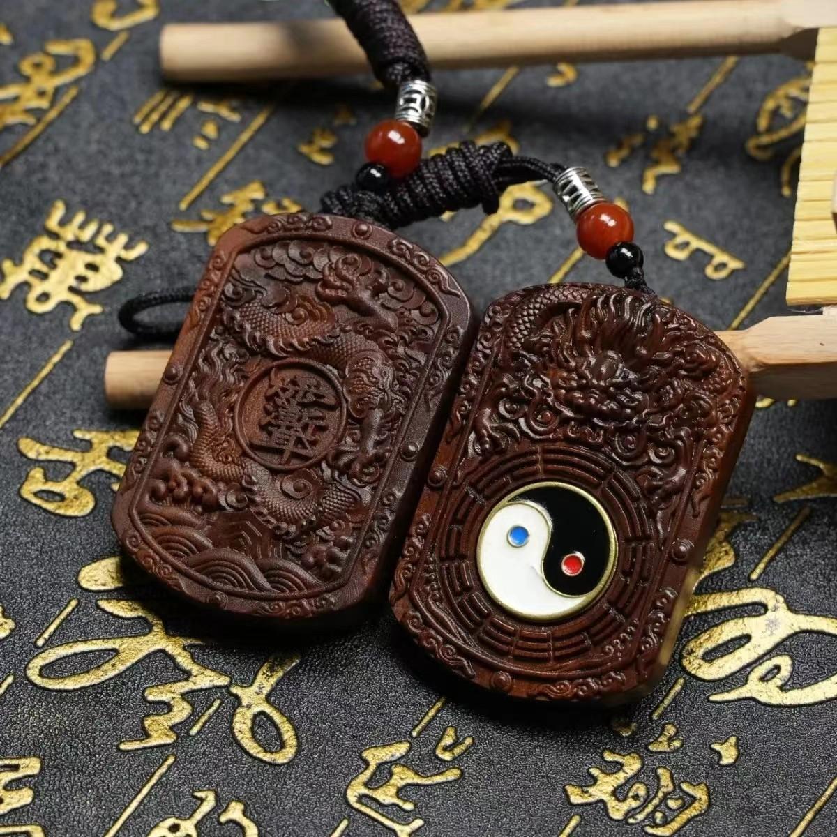 Unisex Hand-Carved Jujube Wood Pendant 
