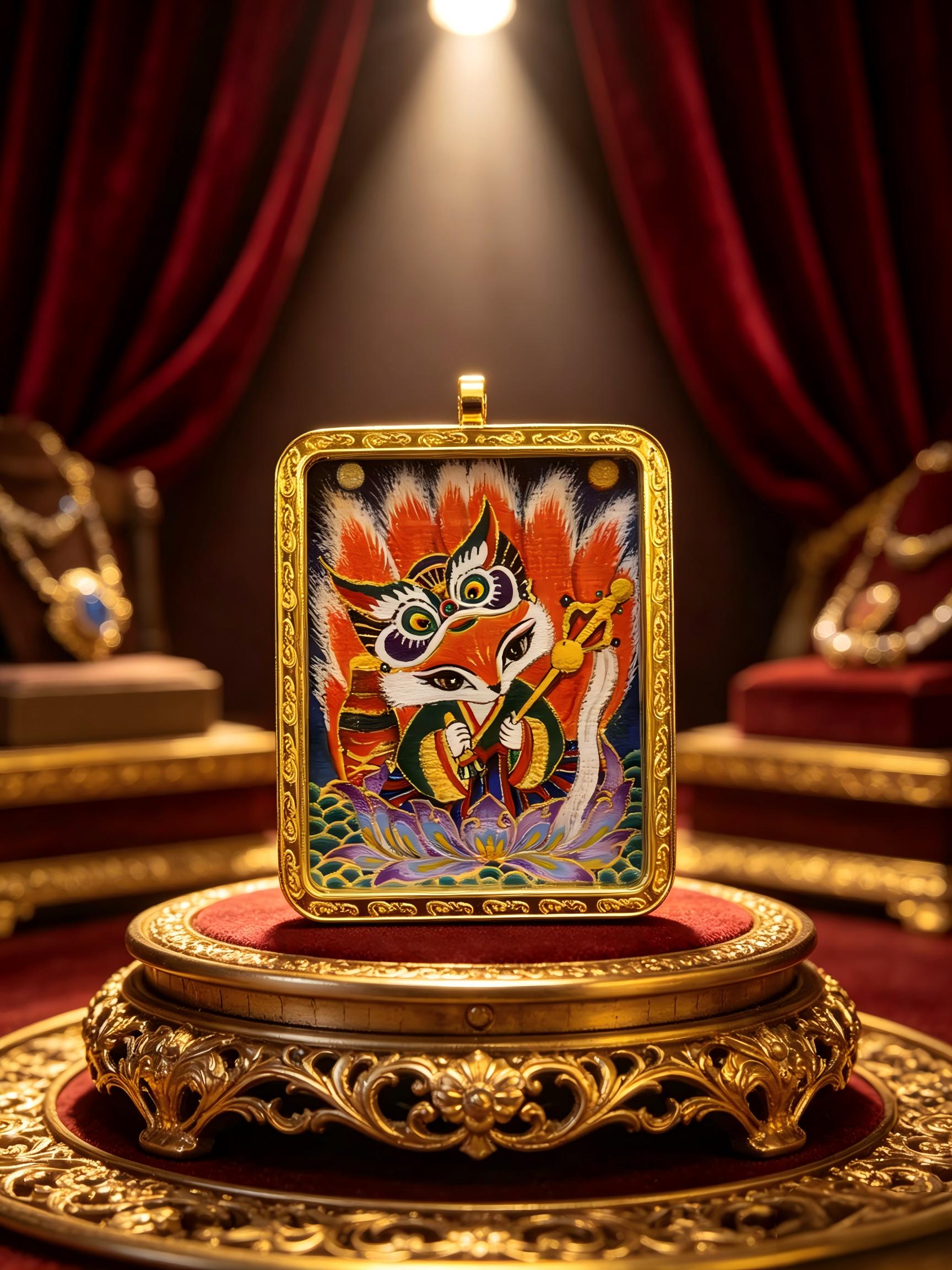Hand-painted 9-tailed Fox Fairy Thangka Gau Box Pendant, Tibetan Portable Mini Amulet Necklace for Fashion Costume Jewelry