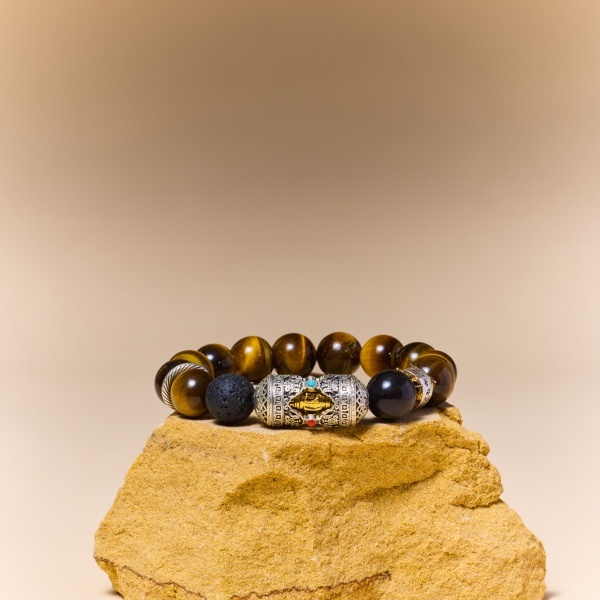 Tiger's Eye Six-Word Mantra Bracelet 