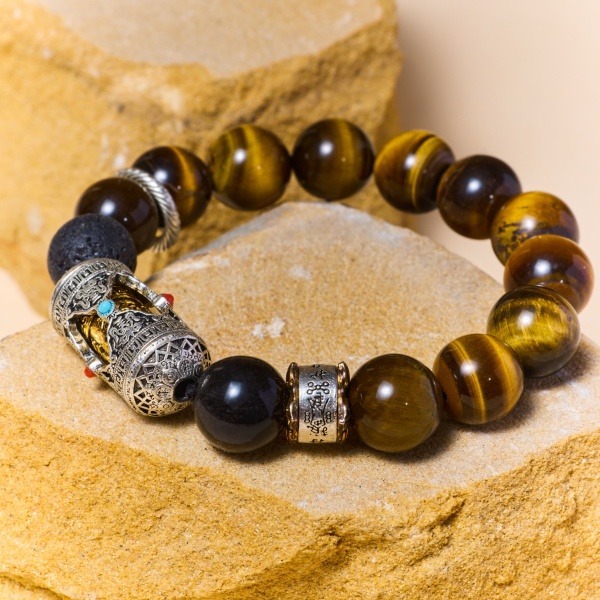 Tiger's Eye Six-Word Mantra Bracelet 