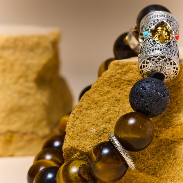 Tiger's Eye Six-Word Mantra Bracelet 