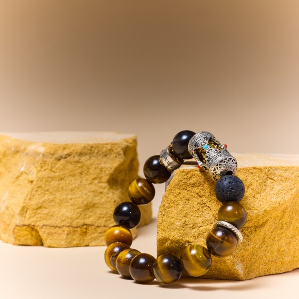 Tiger's Eye Six-Word Mantra Bracelet 