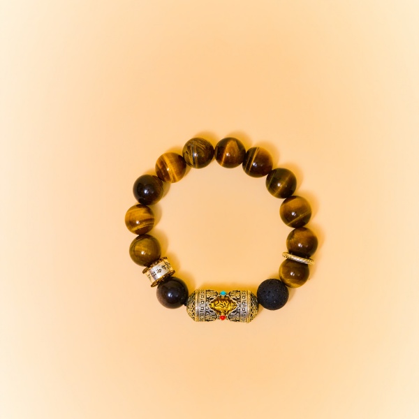Tiger's Eye Six-Word Mantra Bracelet 