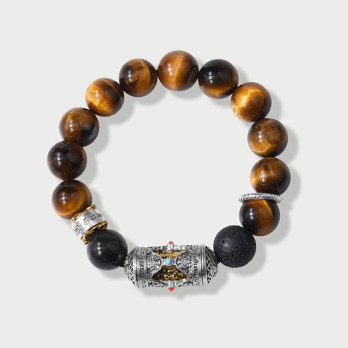 Tiger's Eye Six-Word Mantra Bracelet 