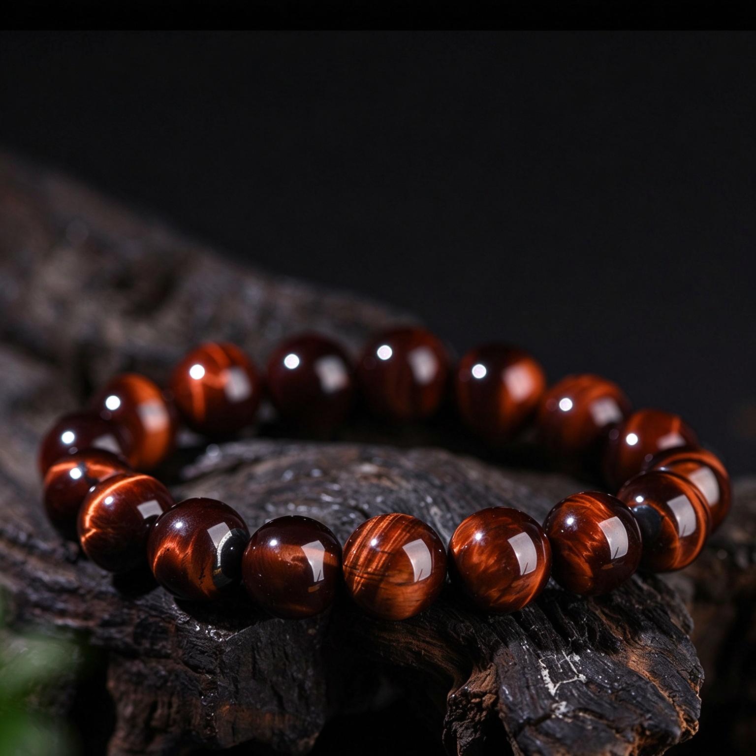 Red Tiger's Eye Beaded Bracelet Natural Gemstone Elastic Bracelet Unisex Men Women Crystal Energy Stone Jewelry Gift