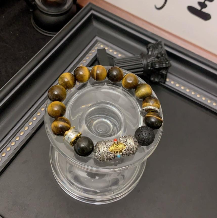 Tiger's Eye Six-Word Mantra Bracelet 
