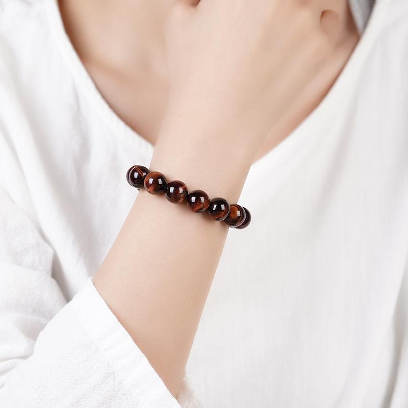 Red Tiger's Eye Beaded Bracelet Natural Gemstone Elastic Bracelet Unisex Men Women Crystal Energy Stone Jewelry Gift