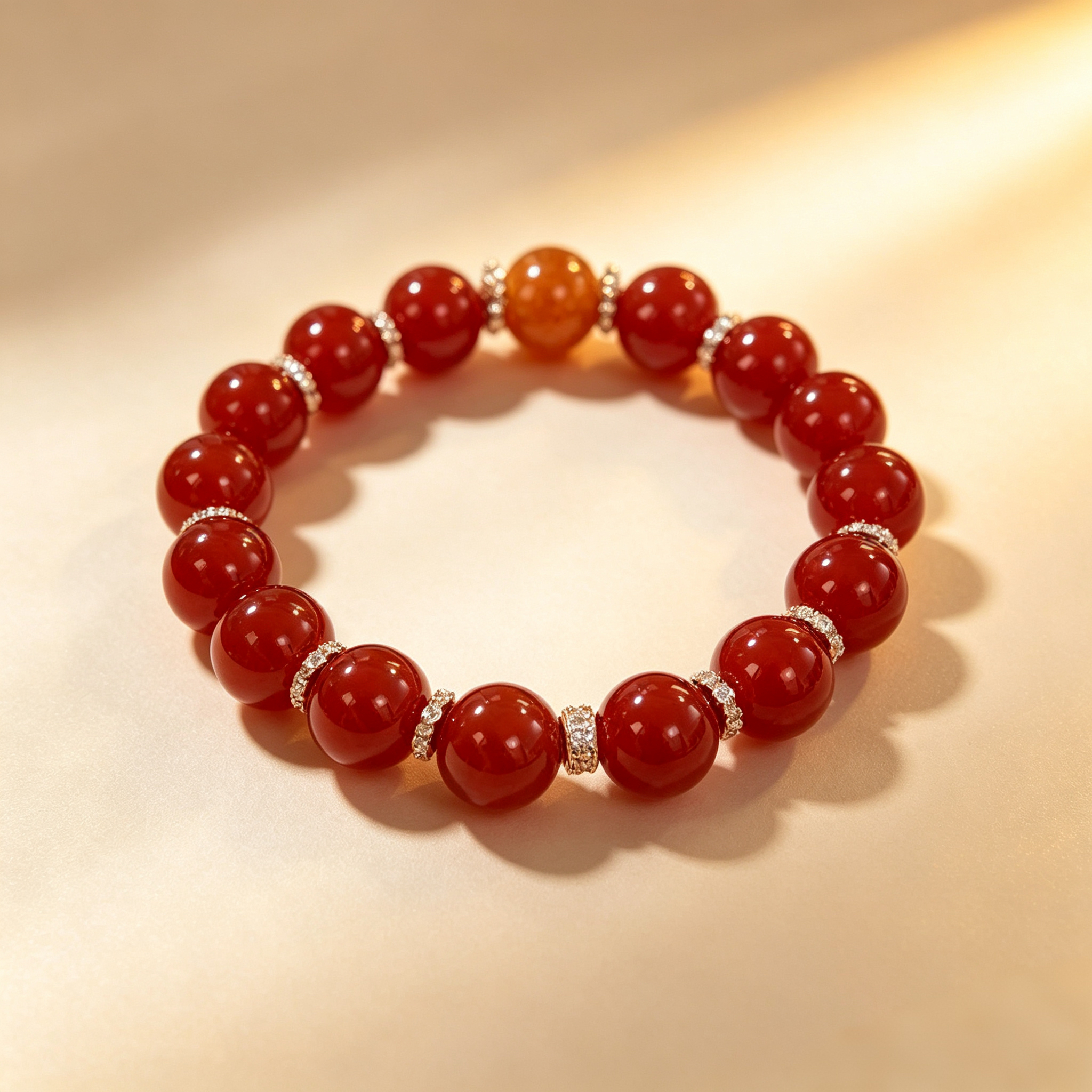 Red Agate and Yellow Resin Flower Bracelet