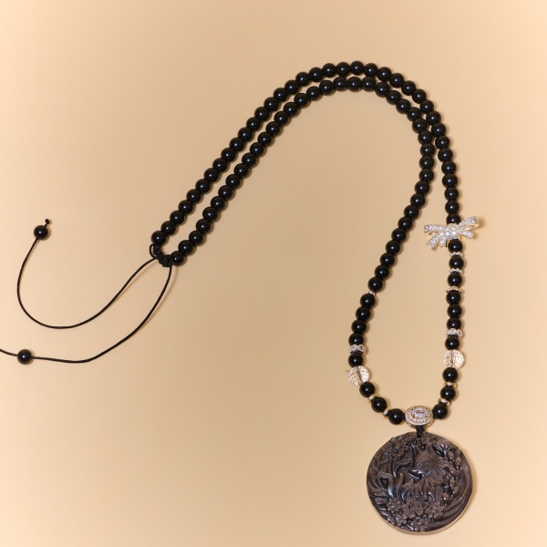 Silver Obsidian Nine-Tailed Fox Necklace