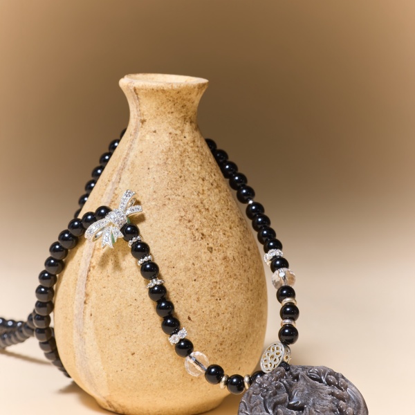 Silver Obsidian Nine-Tailed Fox Necklace