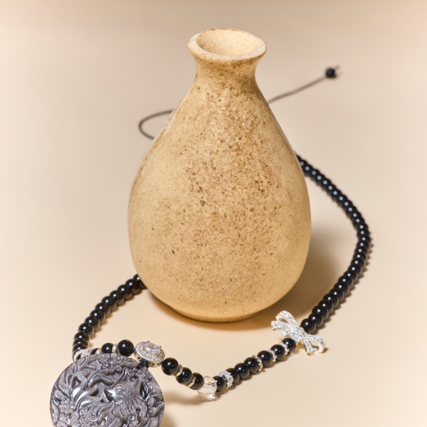 Silver Obsidian Nine-Tailed Fox Necklace