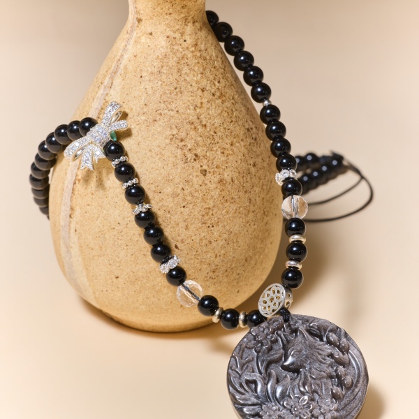 Silver Obsidian Nine-Tailed Fox Necklace