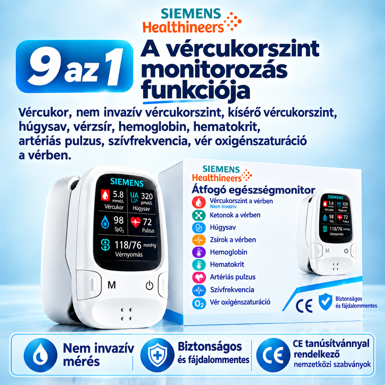 🩸 Szúrásmentes glükózmérő – Siemens | Fájdalommentes glükózmonitorozás otthon 📊
