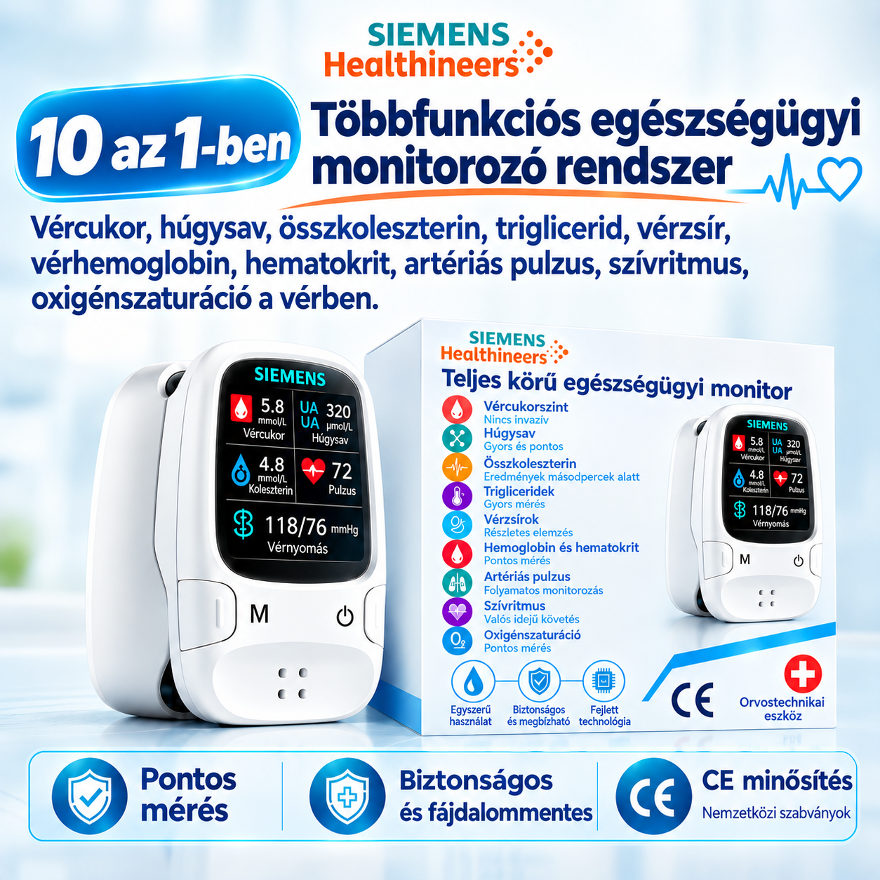 🩸 Szúrásmentes glükózmérő – Siemens | Fájdalommentes glükózmonitorozás otthon 📊
