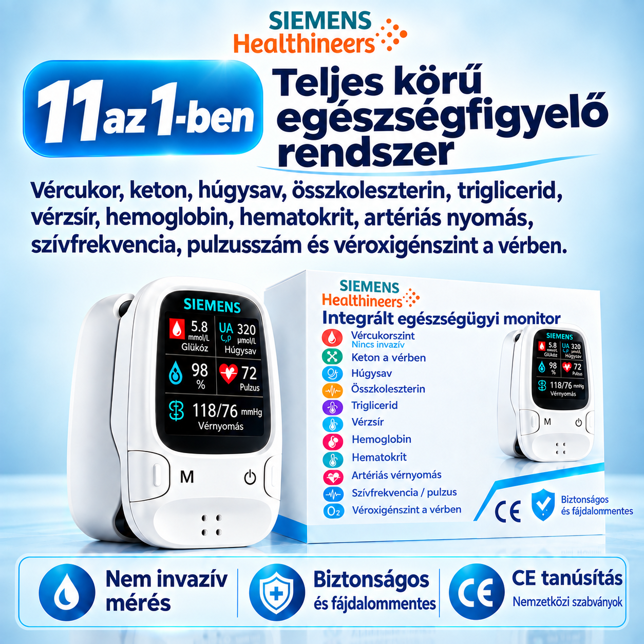 🩸 Szúrásmentes glükózmérő – Siemens | Fájdalommentes glükózmonitorozás otthon 📊