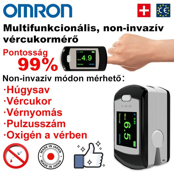 Forradalmasítja a vércukorszint mérését! Az Omron non-invazív vércukorszintmérője mindössze 3 másodperc alatt 99,99%-os pontosságot biztosít – a 2026-os év élvonalbeli egészségügyi technológiája.