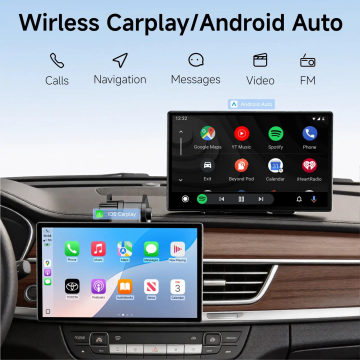 【Ajándék apák napjára】2026-os, továbbfejlesztett vezeték nélküli CarPlay-kijelző: 9 hüvelykes IPS érintőképernyő, amely támogatja a CarPlay, Android Auto és Mirror Link funkciókat, valamint tolatókamerát, navigációt és hangalapú asszisztenst kínál.