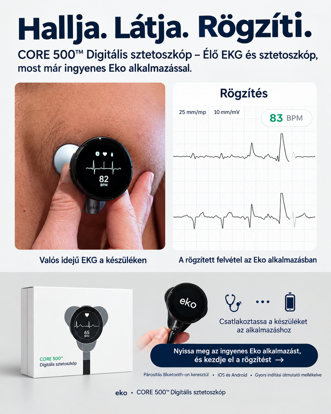 CORE 500™ Digitális EKG-sztetoszkóp AI-elemzéssel és kiemelkedő hangminőséggel