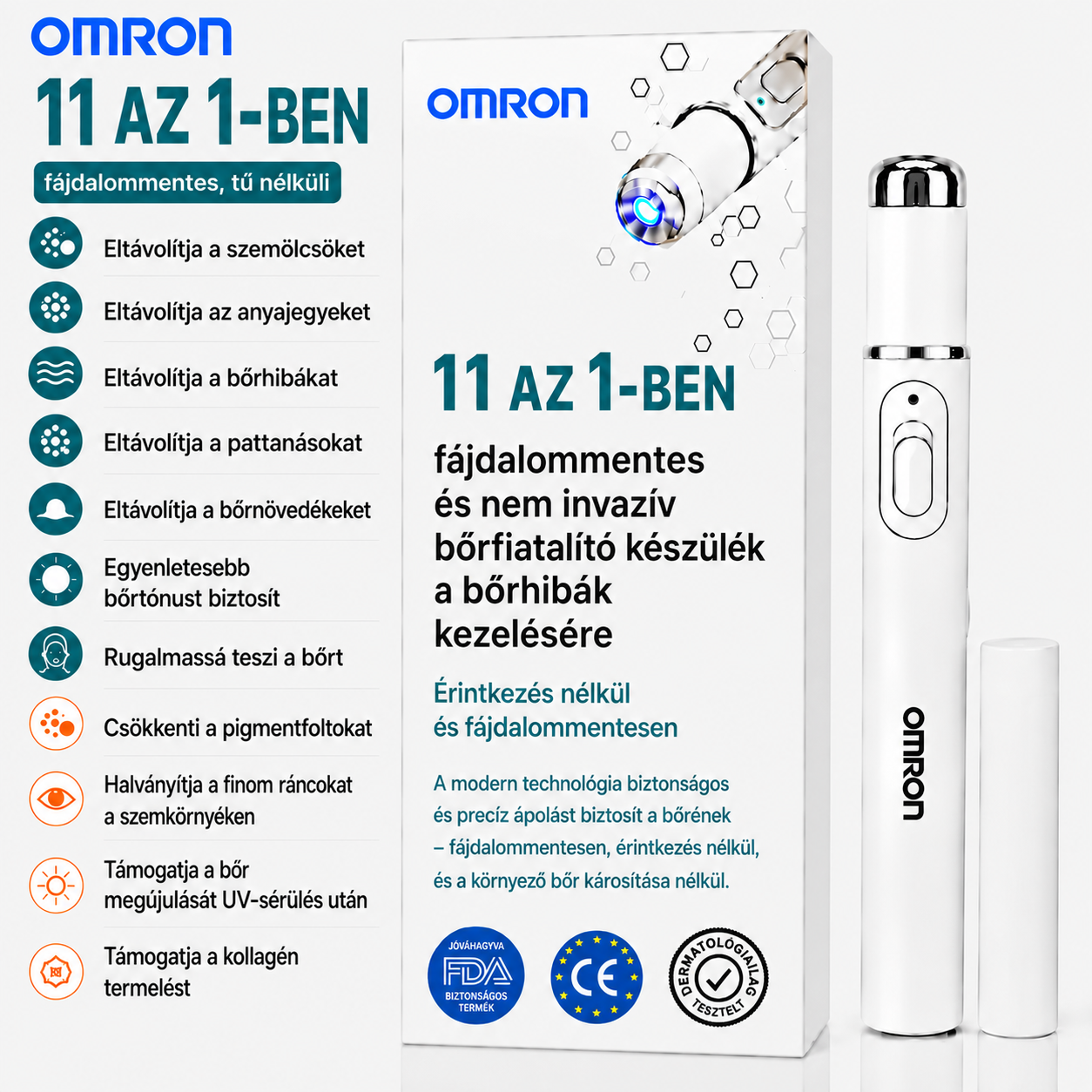 Omron™ többfunkciós anyajegyeltávolító toll az egész testre – a legújabb 2026-os modell. Fájdalommentes, nem invazív megoldás a bőrápoláshoz. Lehetővé teszi az anyajegyek gyors eltávolítását otthona kényelméből, hegesedés nélkül. Az USA-ban készült.