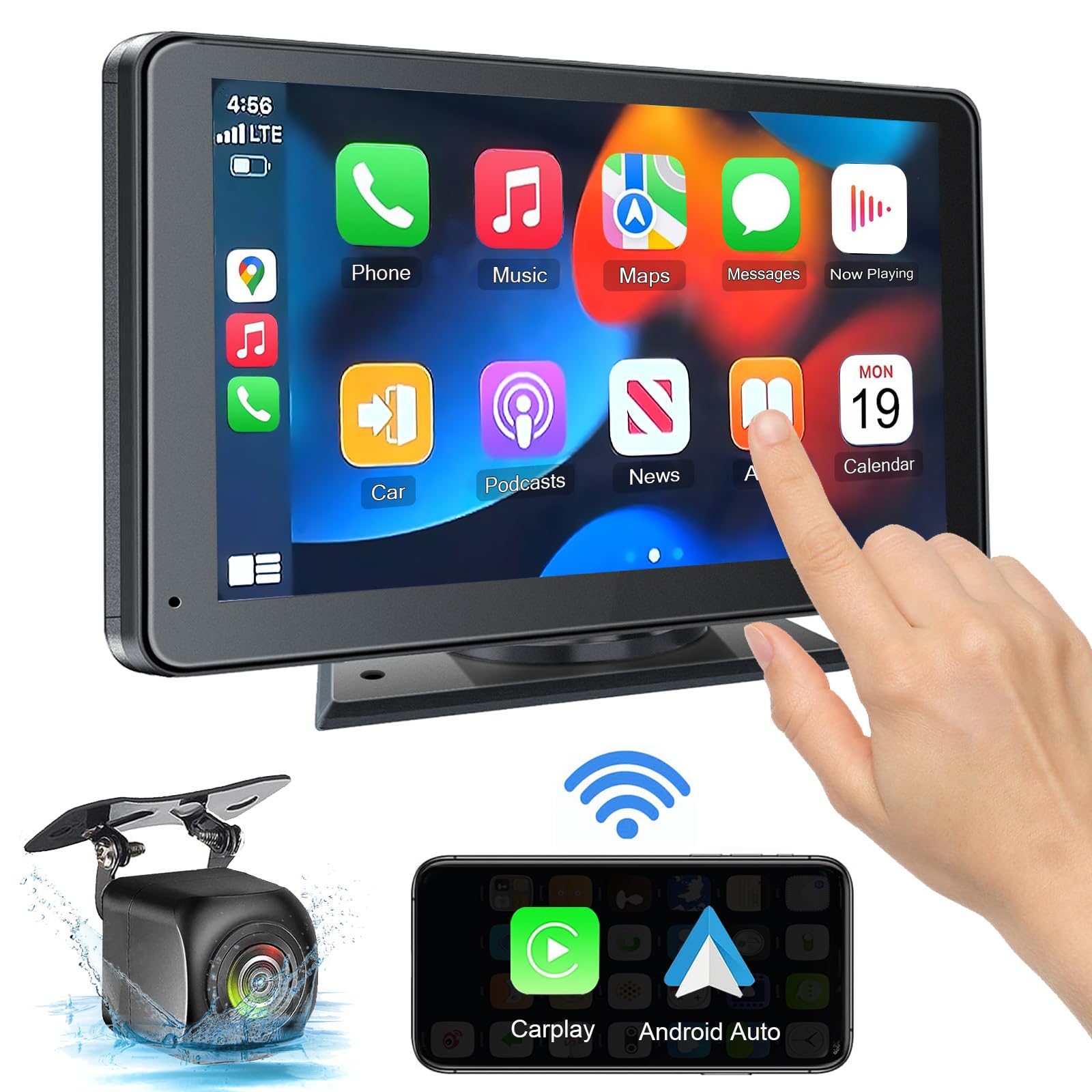 HIEHA hordozhat&oacute; aut&oacute;s &eacute;rintők&eacute;pernyő Apple CarPlay &eacute;s Android Auto t&aacute;mogat&aacute;ssal, tolat&oacute;kamer&aacute;val