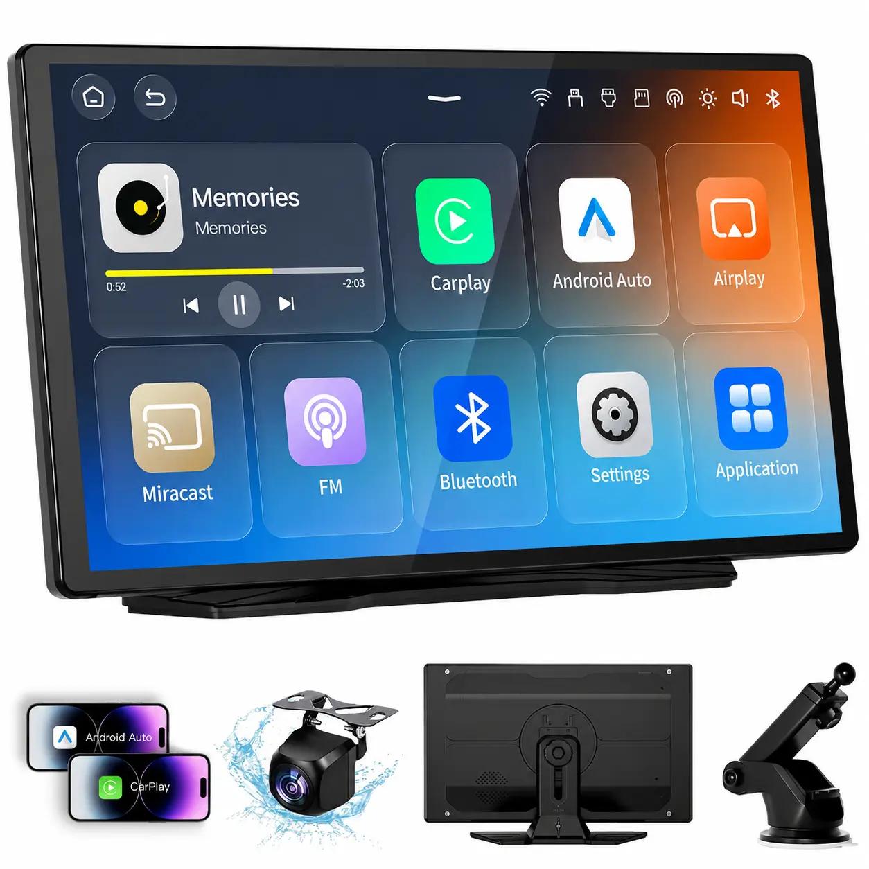 【Ajándék apák napjára】2026-os, továbbfejlesztett vezeték nélküli CarPlay-kijelző: 9 hüvelykes IPS érintőképernyő, amely támogatja a CarPlay, Android Auto és Mirror Link funkciókat, valamint tolatókamerát, navigációt és hangalapú asszisztenst kínál.