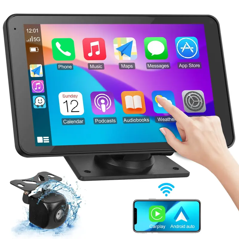 Hieha 2026-os, továbbfejlesztett vezeték nélküli CarPlay autórádió tapadókorongos rögzítéssel, tolatókamerával és zökkenőmentes MirrorLink funkcióval; fekvő és álló módot is támogat – DealsforYouDays