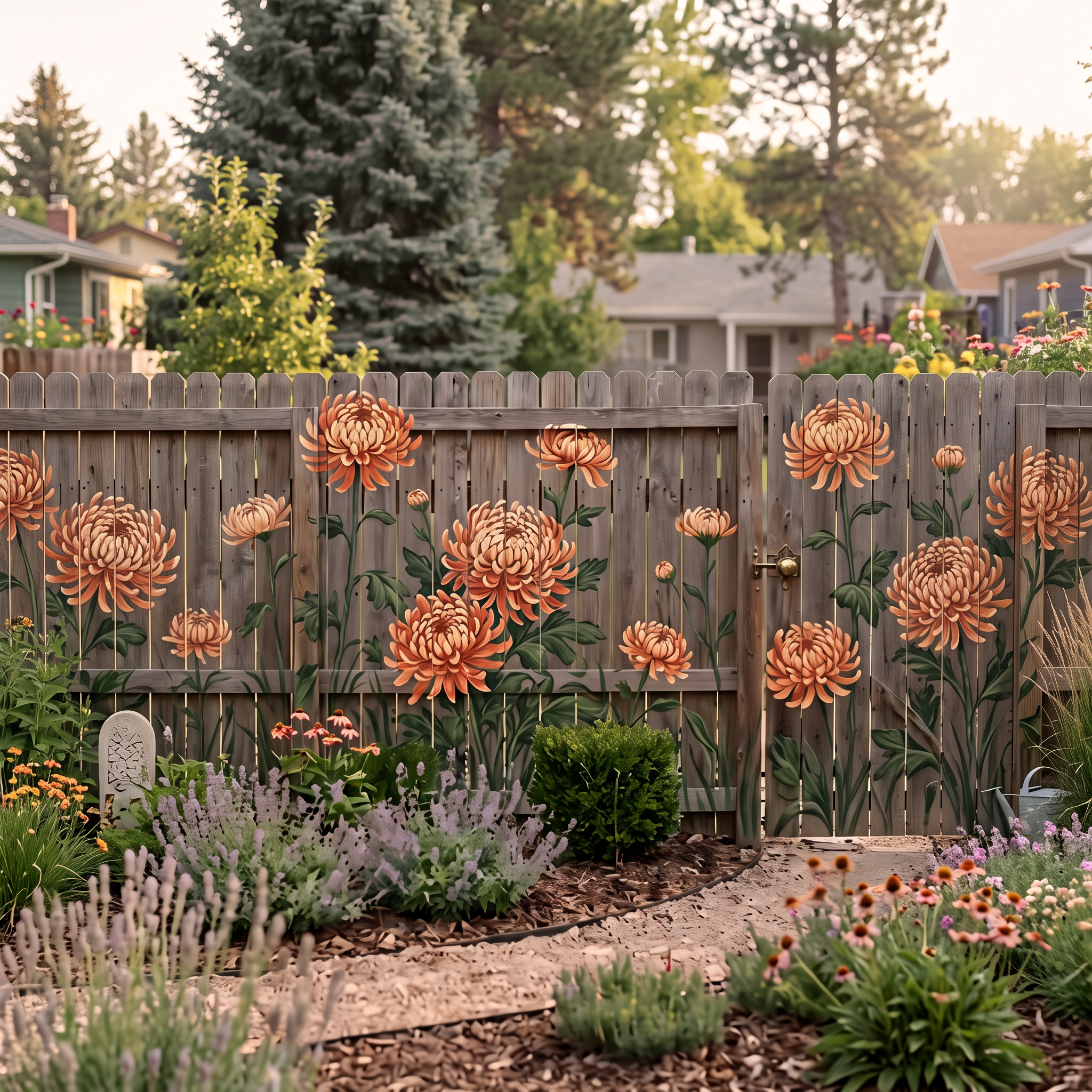 🍂 Chrysanthemum Garden Fence Large Flower Stencils 🌻 DIY Fall Decoration🧡（2pcs）