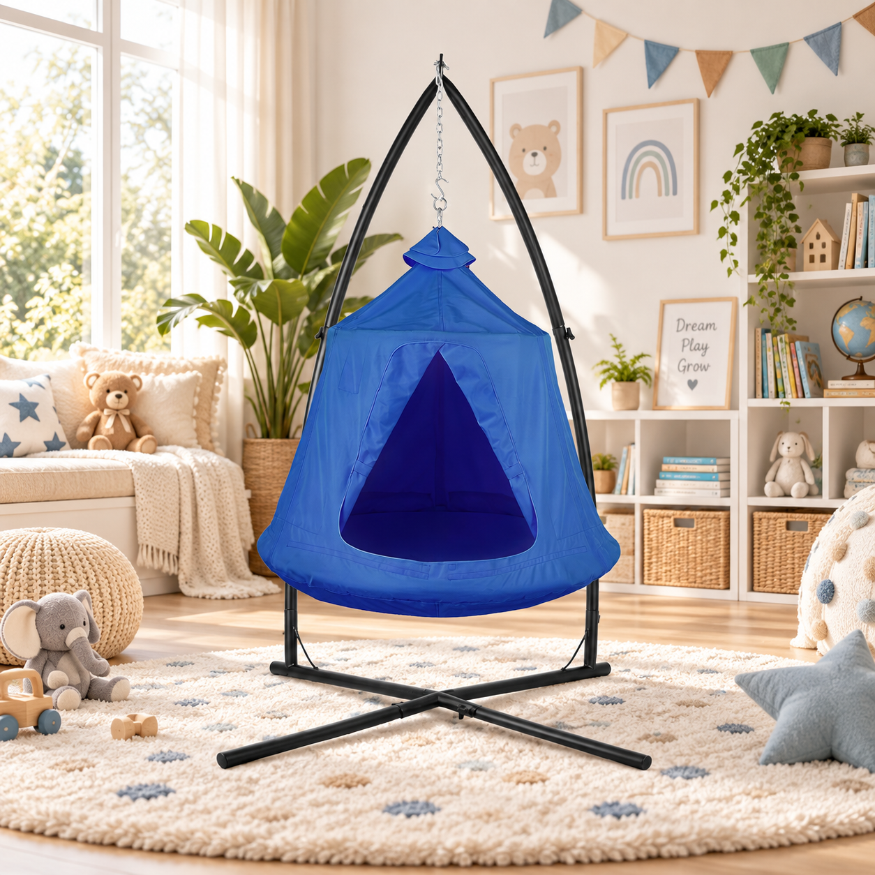 Hanging tree tent with freestanding stand