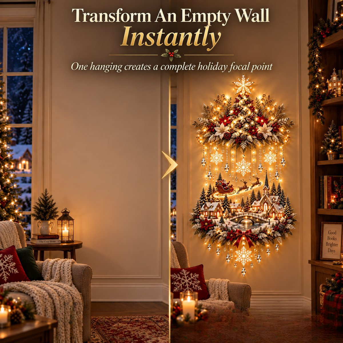 🌟 Enchanted Village Tree – Lighted Christmas Wall Hanging | Glowing Holiday Decor 🌟